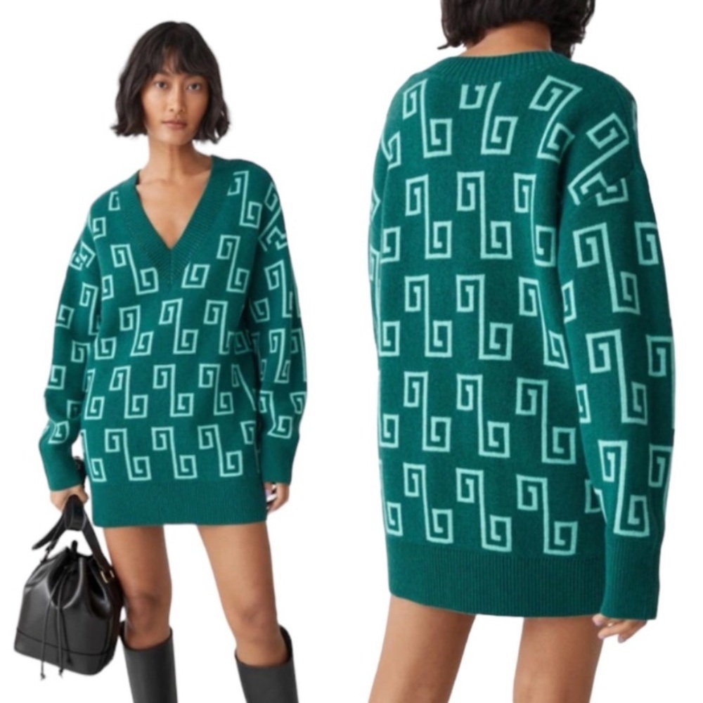 & Other Stories oversized green jacquard sweater - worn once!! Perfect condition